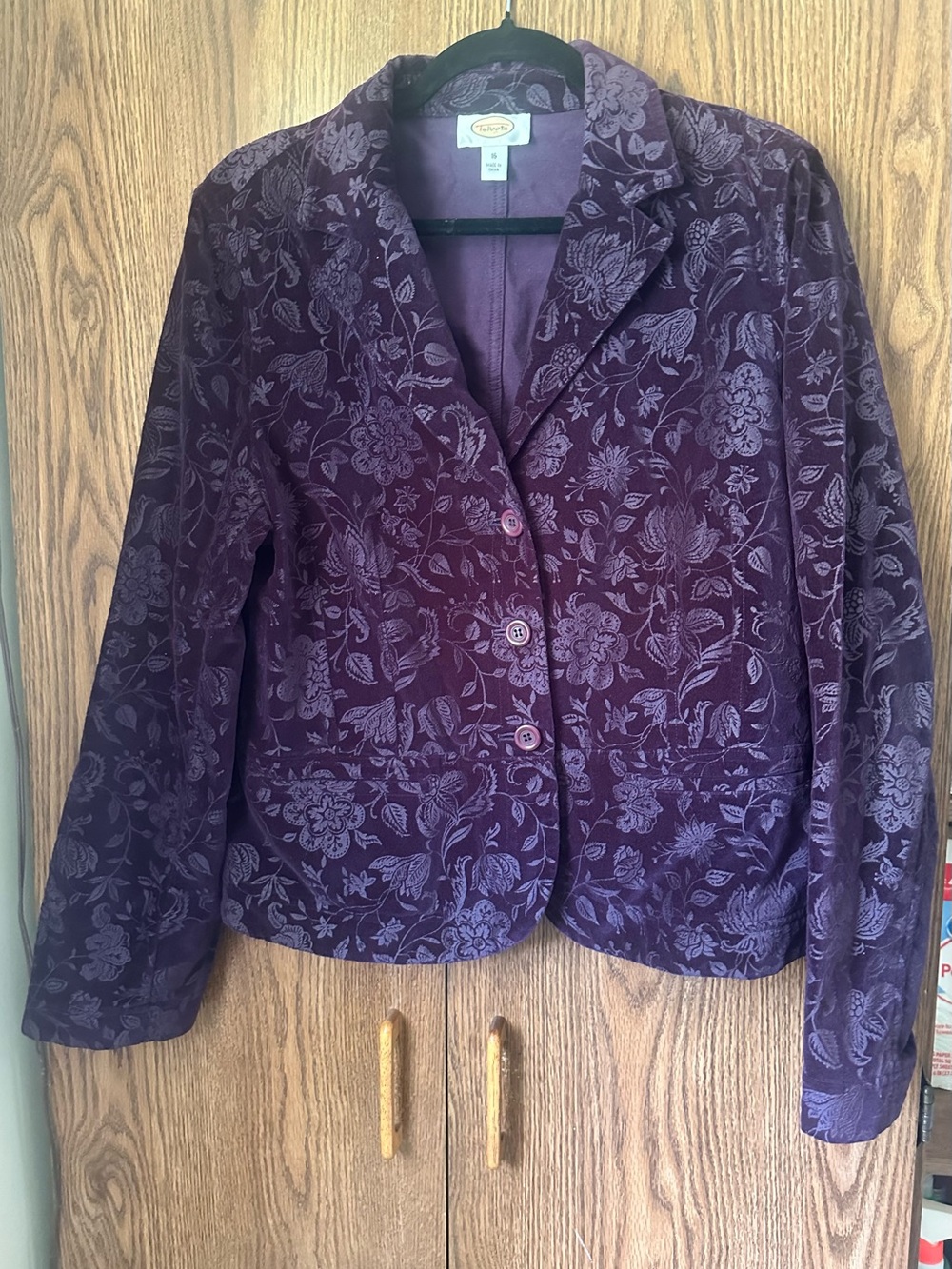 Talbots Purple Velvet Burnout Floral Blazer Jacket Dark Academia Goth~16